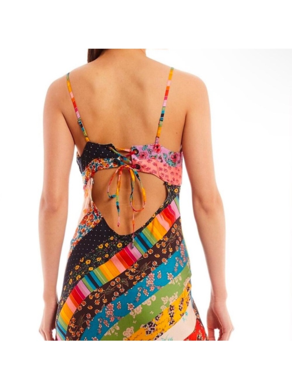 Free People Fiona Maxi Bodycon Dress Confetti Rainbow Striped Floral Boho - Picture 3 of 3